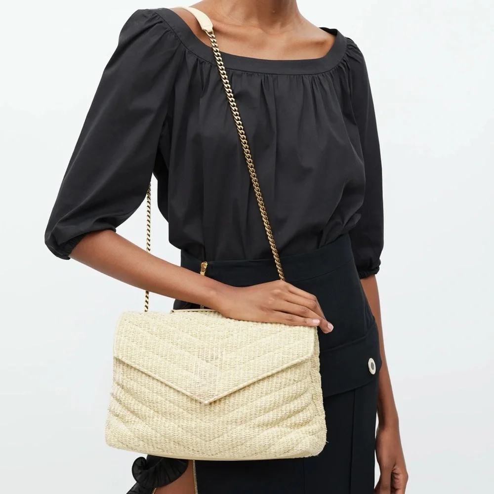 Straw Raffia Cream Tan Chevron Flap Shoulder Crossbody Bag - Picture 9 of 9